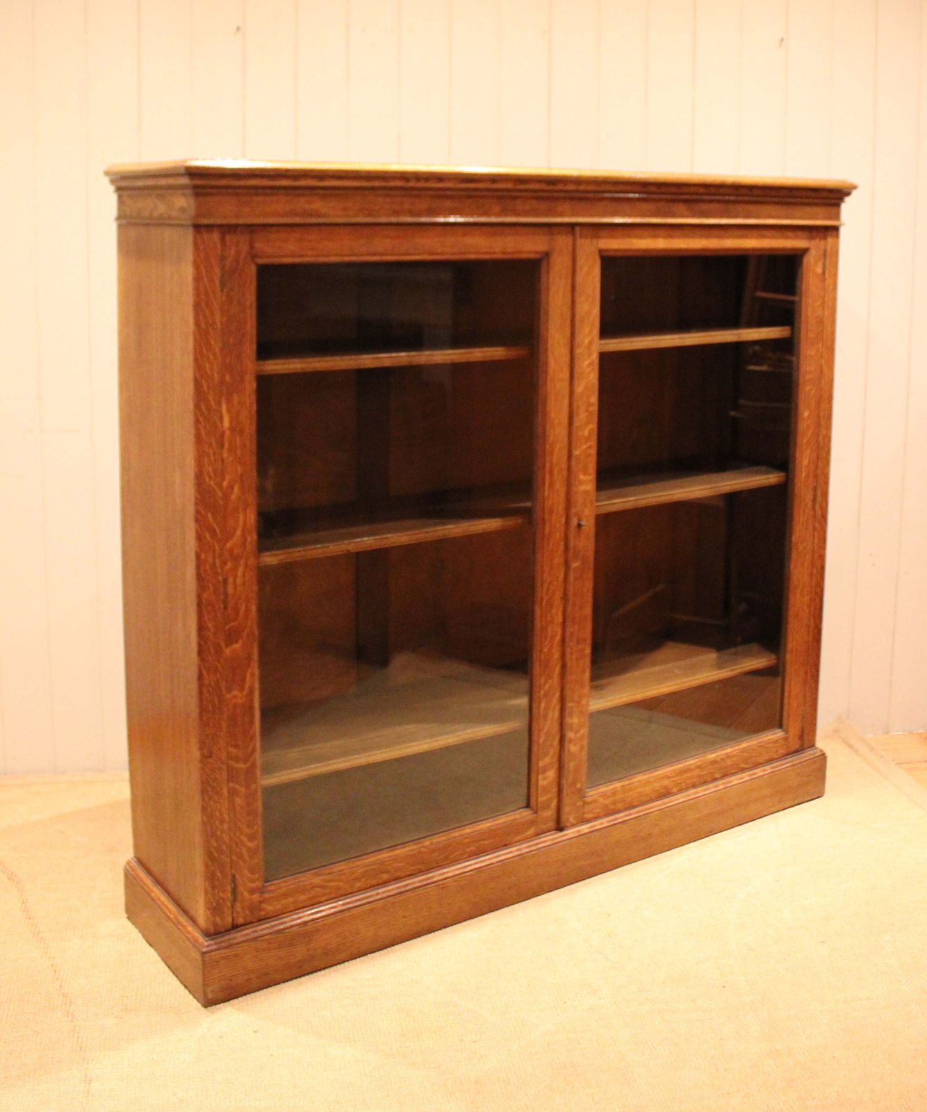 Large Oak Glazed Library Bookcase photo vintage