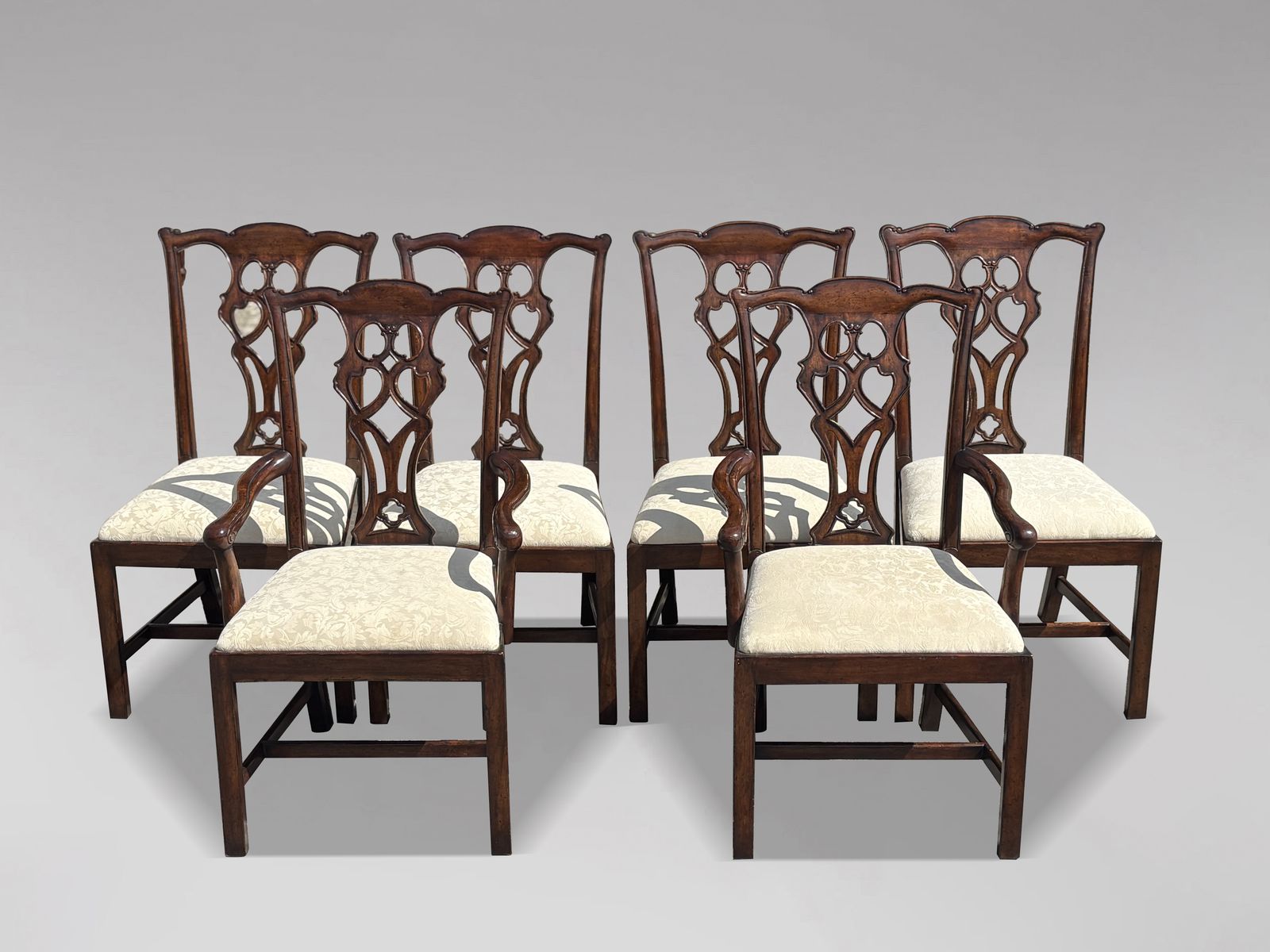 Set Of 6 (4+2) Edwardian Period Chippendale Mahogany Dining Chairs