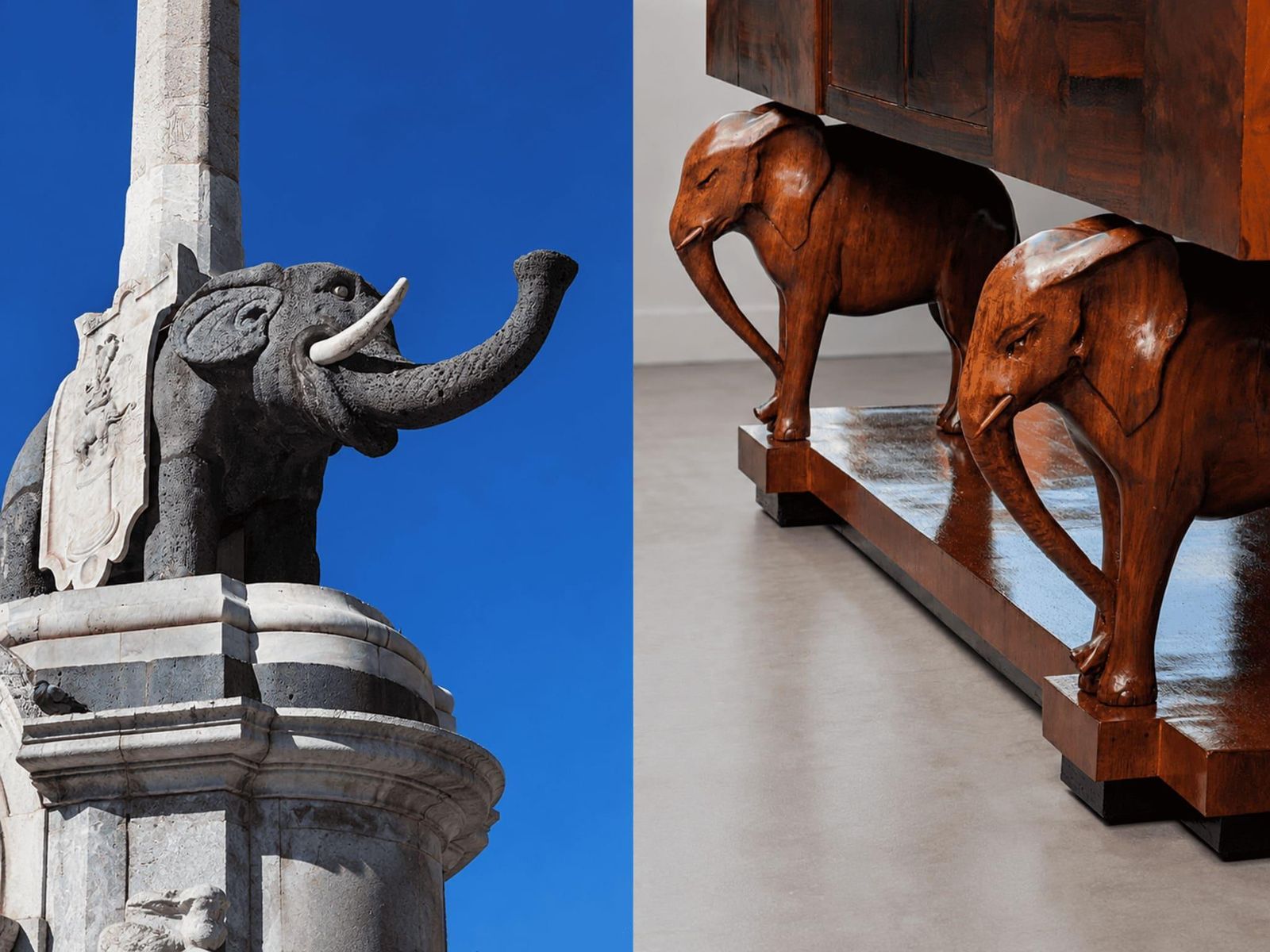 Sicilian Art Deco Sideboard Drawers Wood With Hand Carved Elephants, 1930s photo buy