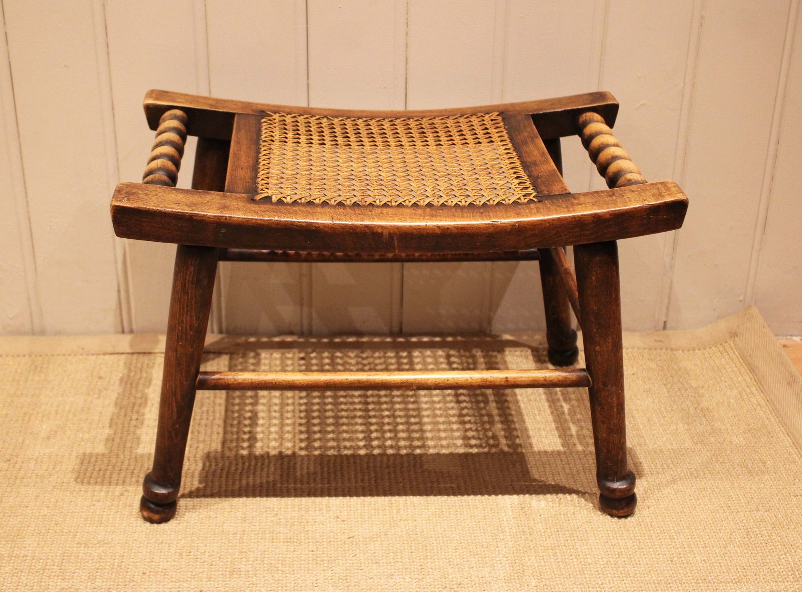 photo furniture Turned Beech Cane Seat Stool, 1920s