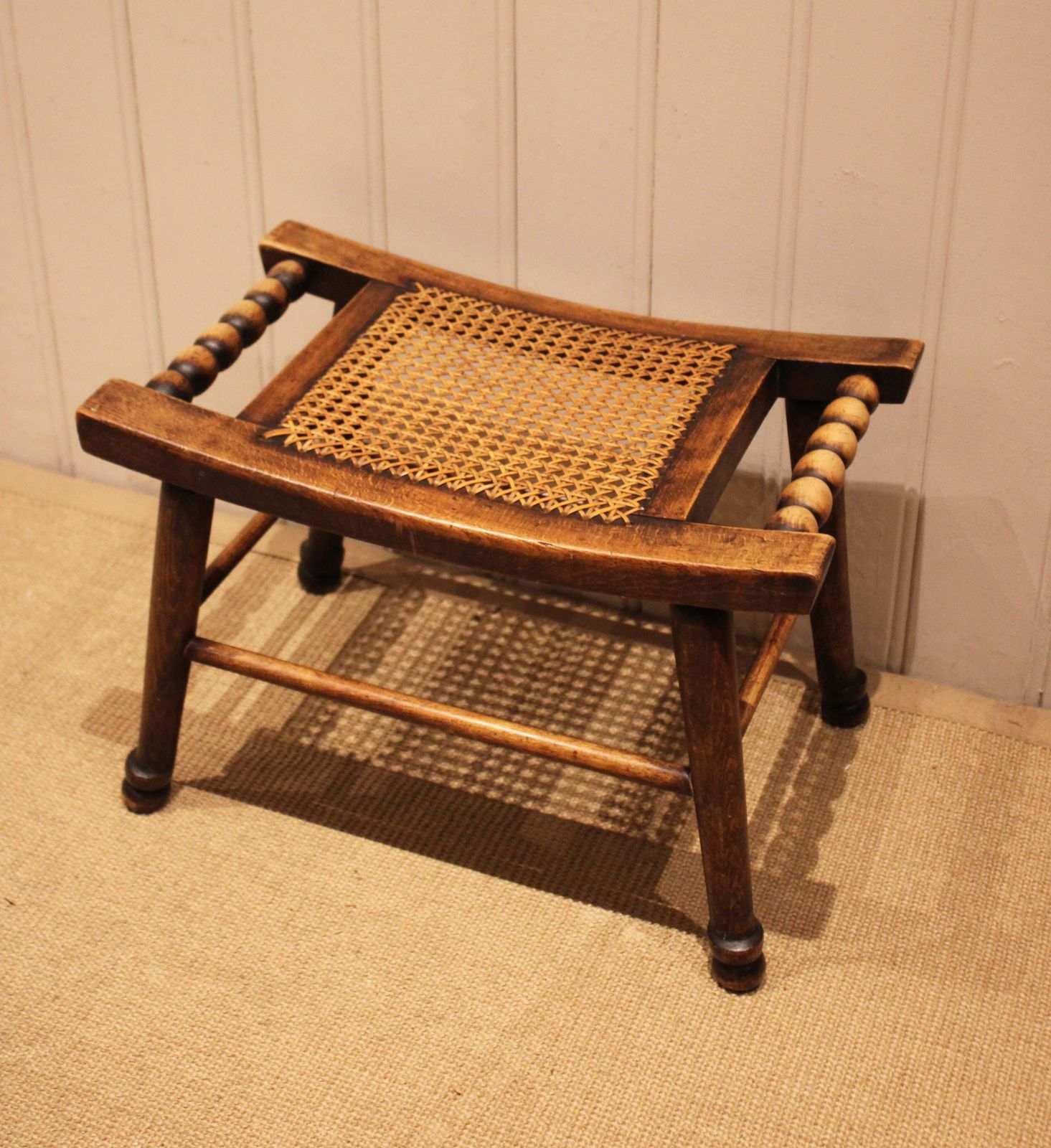 photo for sale Turned Beech Cane Seat Stool, 1920s