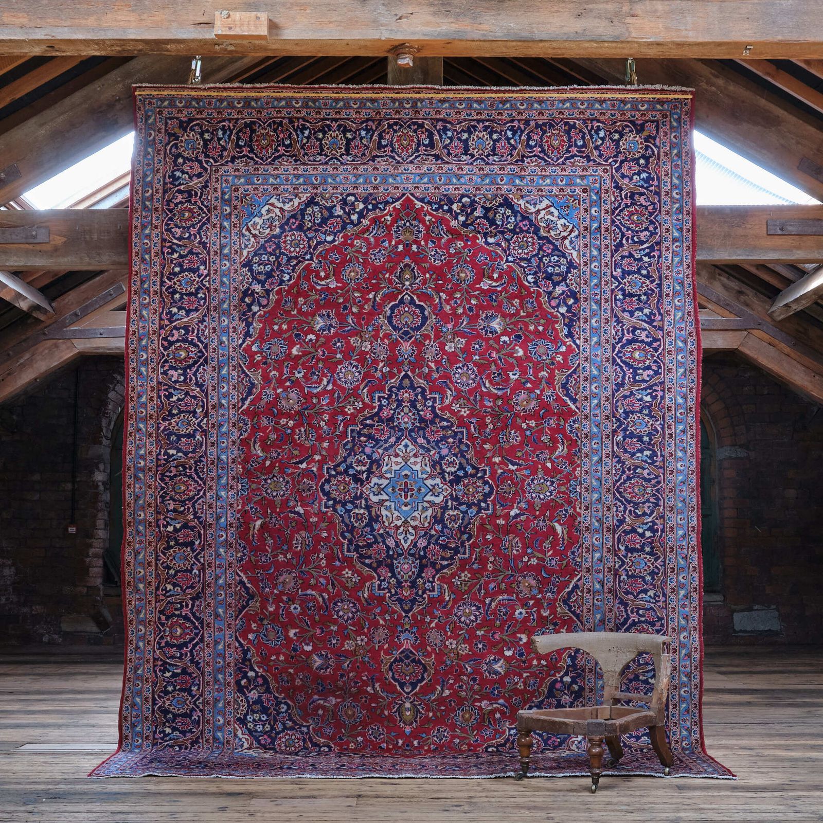 Large Hand Knotted Kashan Area Rug