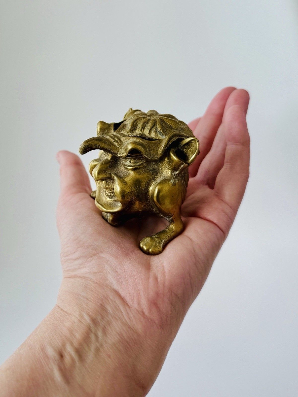 Antique Inkwell 1880 1900 Brass Grotesque Devil Imp Ink Dip Stand Gothic photo Home Decor