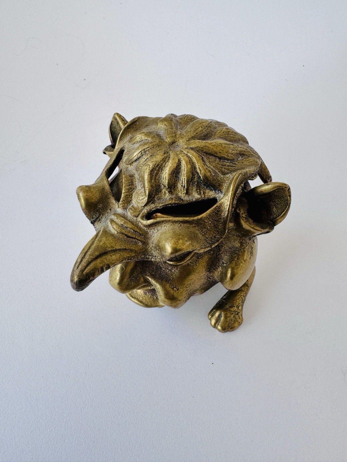 Antique Inkwell 1880 1900 Brass Grotesque Devil Imp Ink Dip Stand Gothic photo vinterior