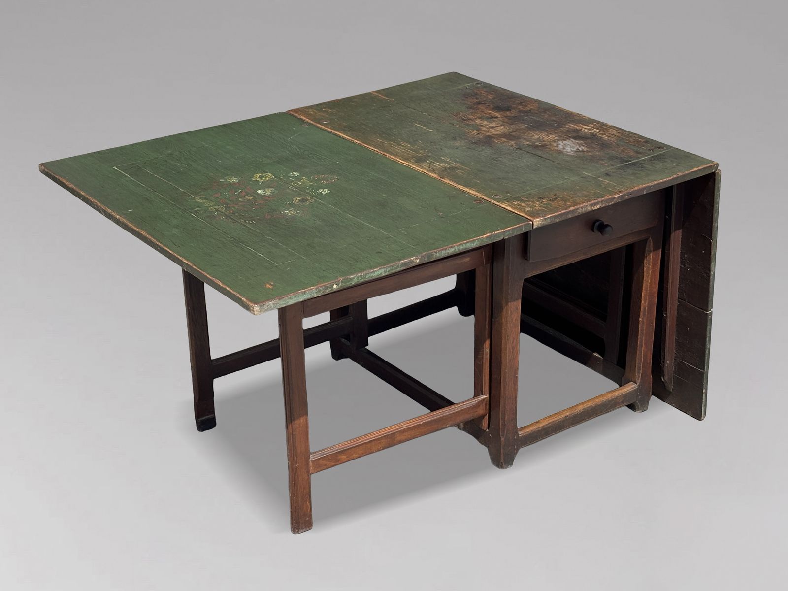 Early 19th Century Swedish Green Painted Top Drop Leaf Dining Table photo furniture