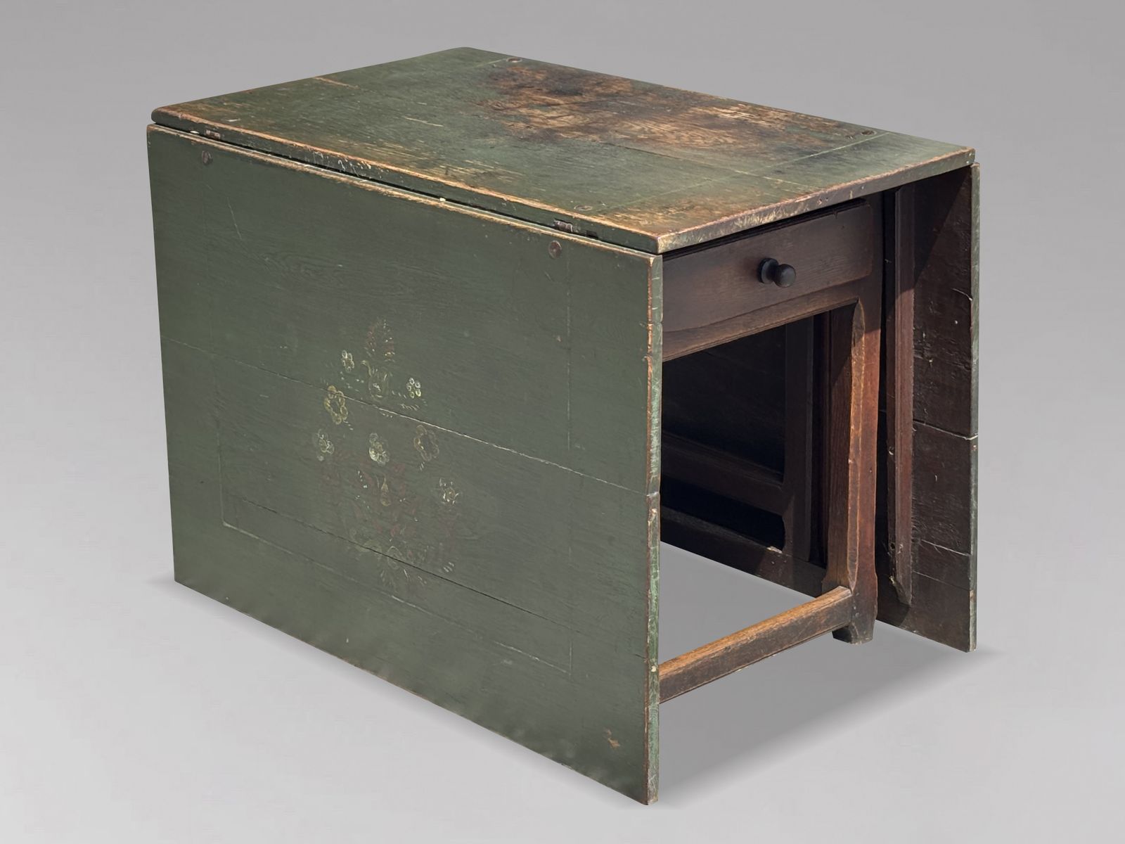 Early 19th Century Swedish Green Painted Top Drop Leaf Dining Table photo Furniture