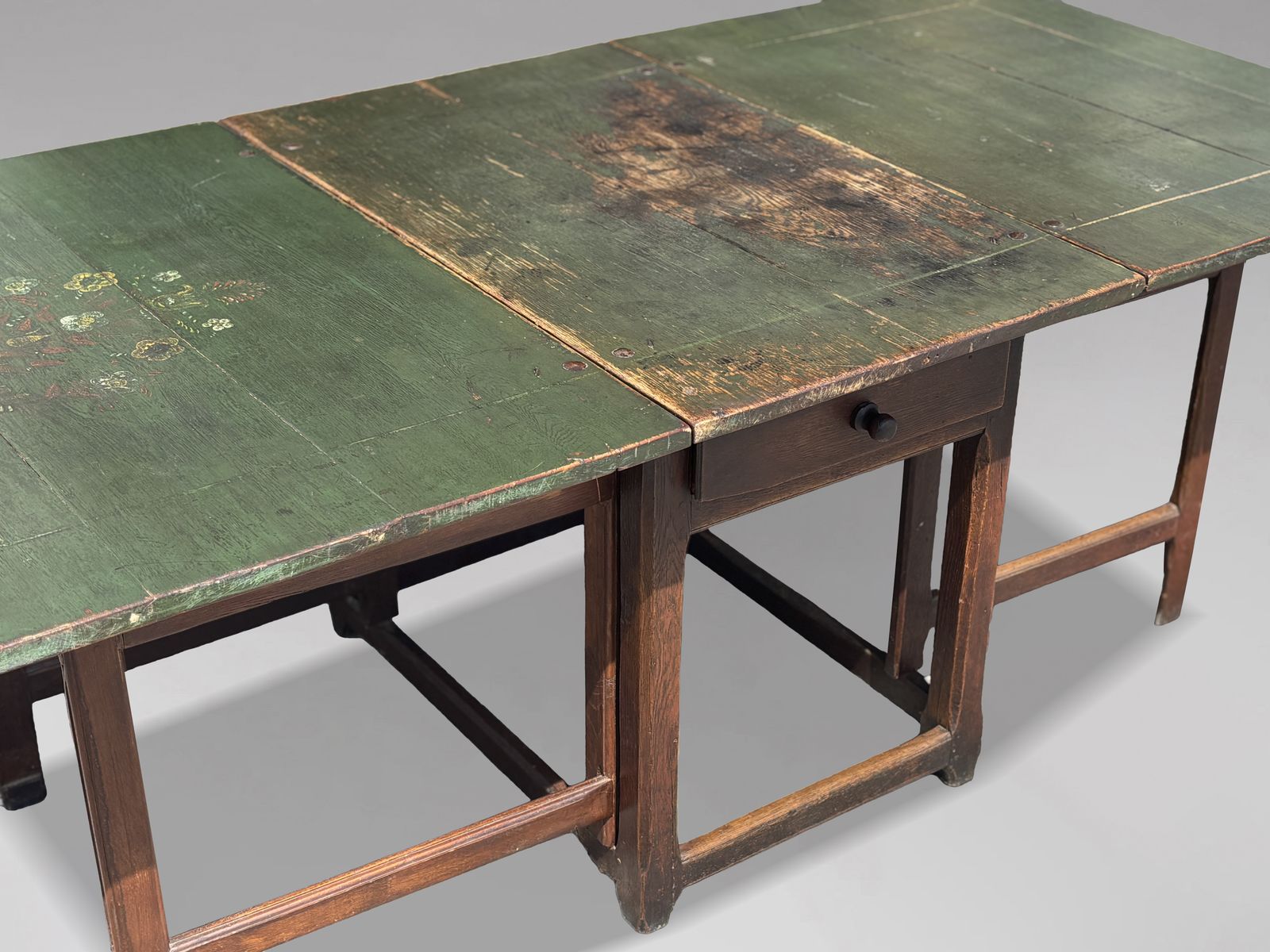 Early 19th Century Swedish Green Painted Top Drop Leaf Dining Table photo vintage