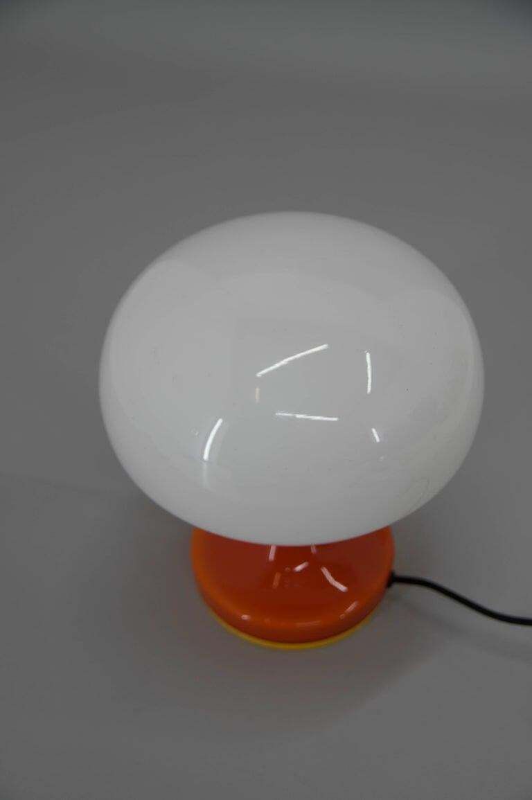 Space Age Orange And White Glass Mushroom Table Lamp By Valašské Meziříčí, 1970s photo 365.0
