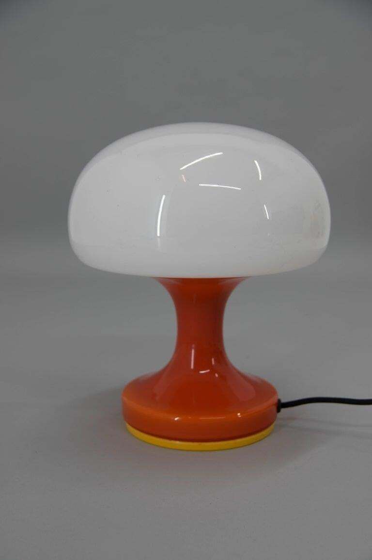 Space Age Orange And White Glass Mushroom Table Lamp By Valašské Meziříčí, 1970s photo buy