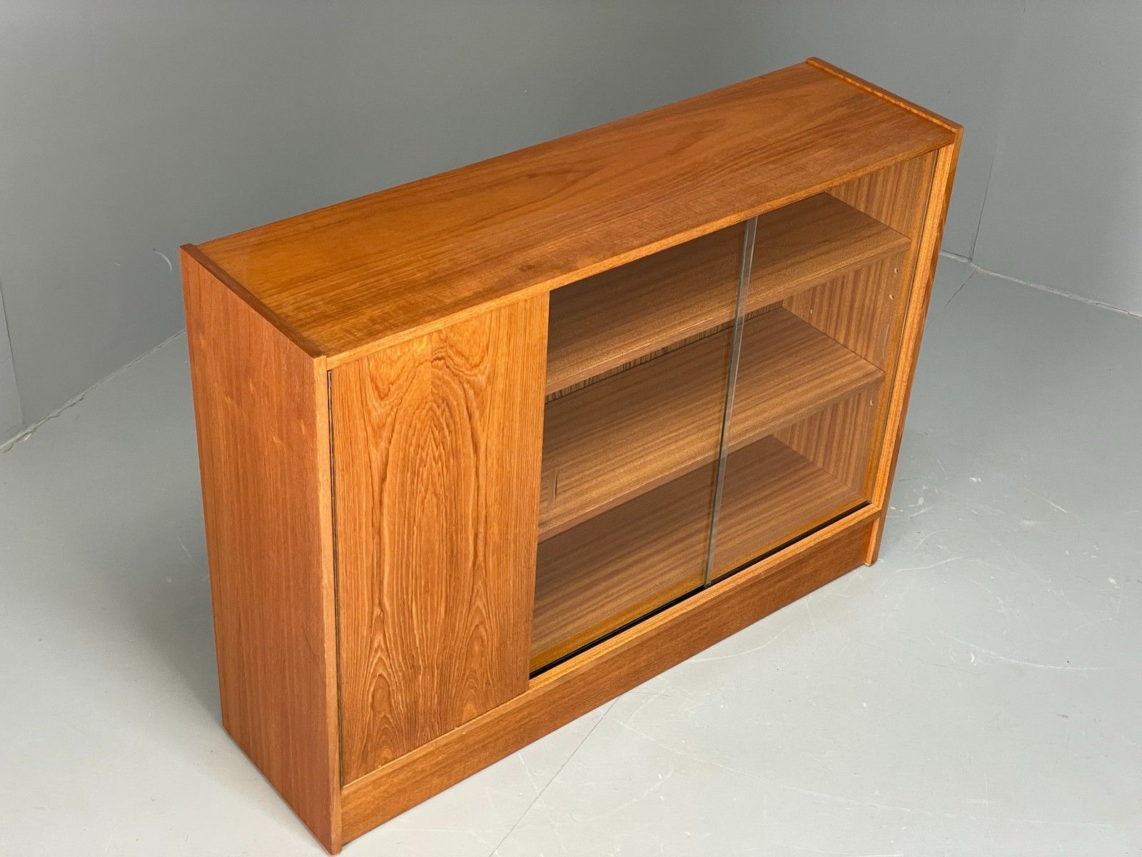 Vintage 1960s Glazed Bookcase Teak Mid Century Modern Shelving Cabinet Eb12214 photo for sale