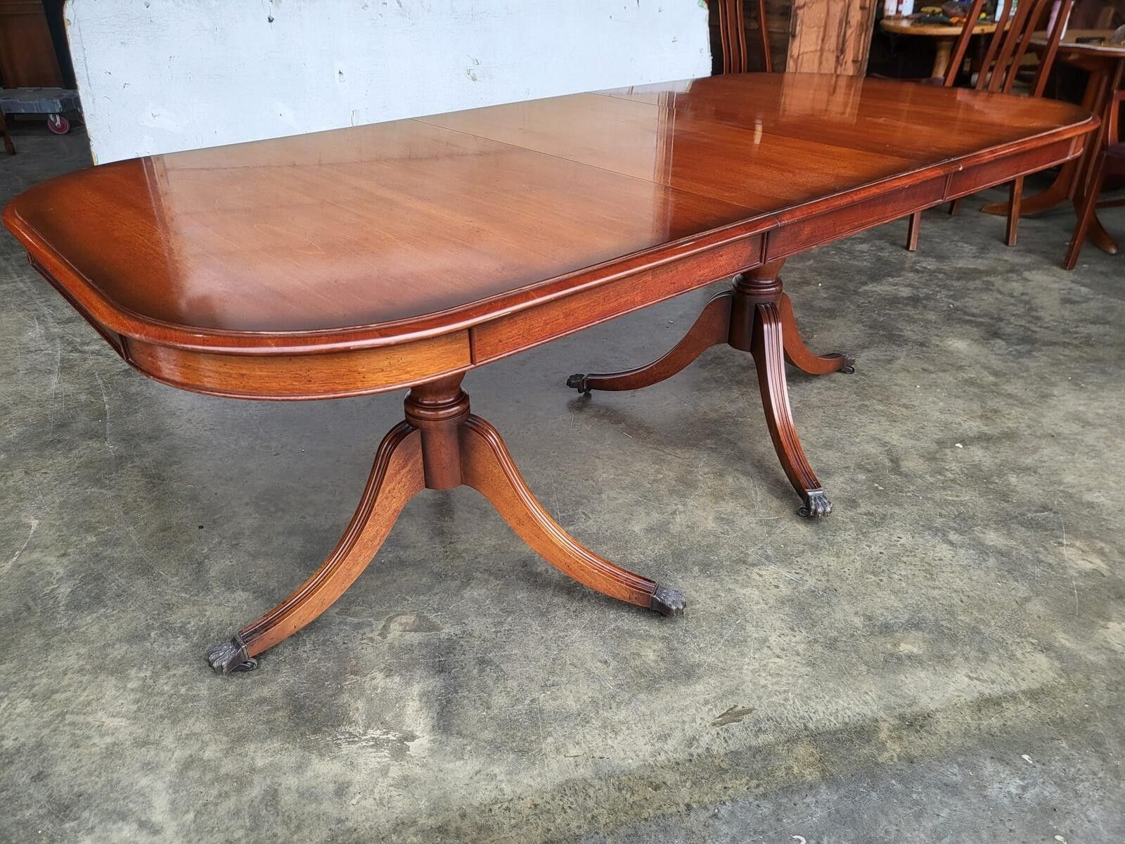 photo for sale Antique Repro Mahogany Twin Pedestal Extending Dining Table Seat To 10