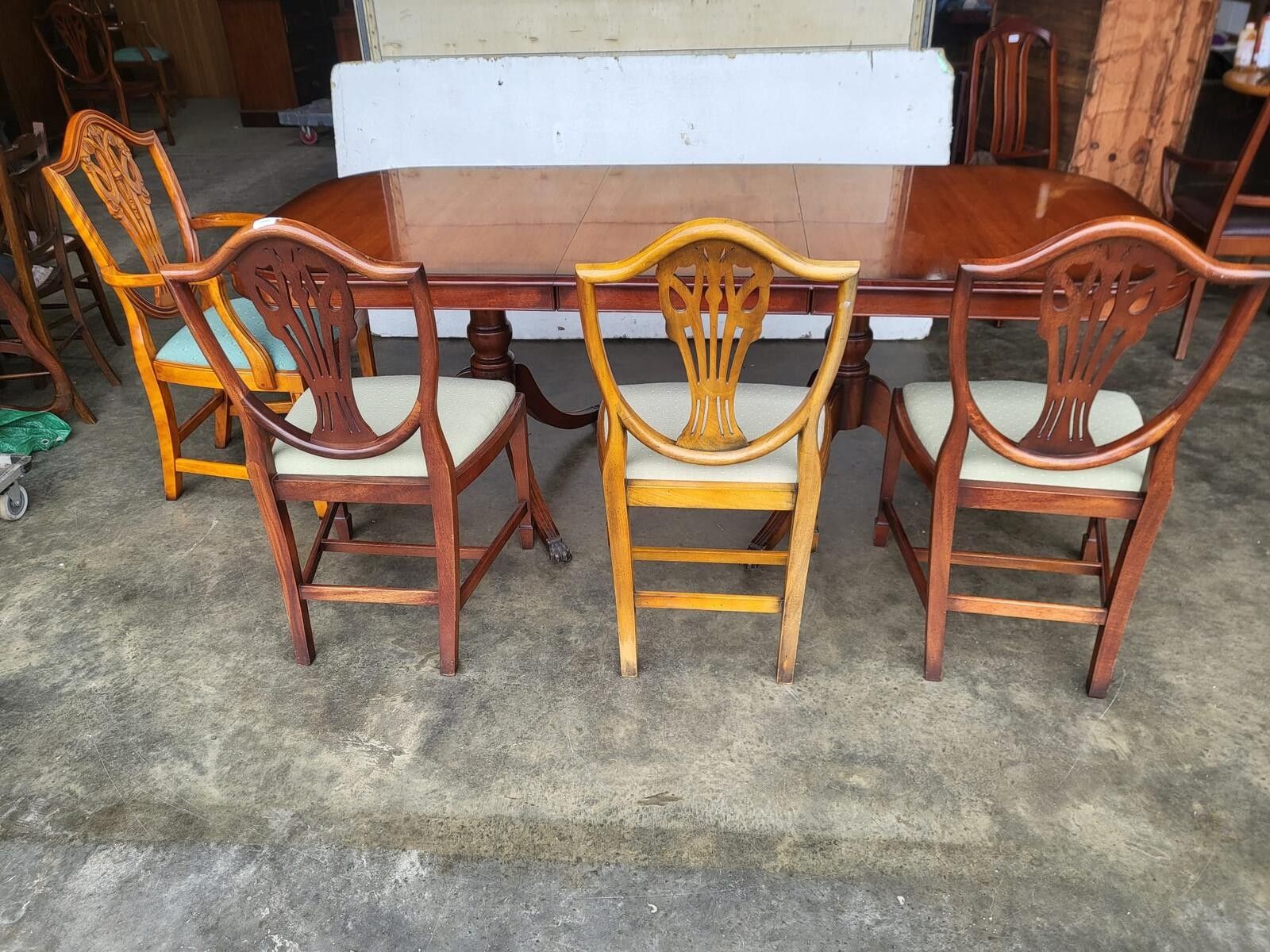 photo vinterior Antique Repro Mahogany Twin Pedestal Extending Dining Table Seat To 10