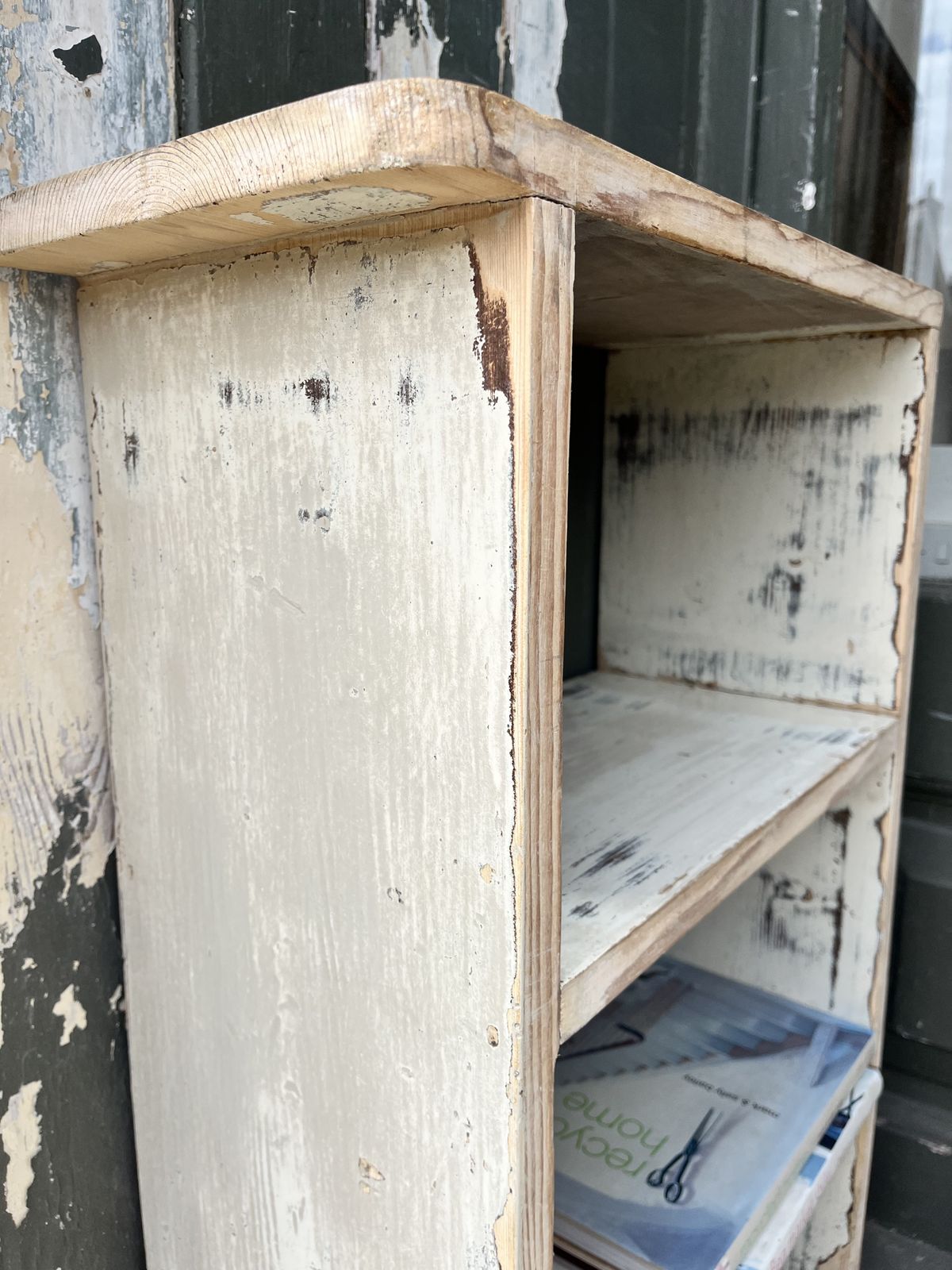 Small Edwardian Pine Bedside Shelves/Bookshelves With Old White Paint photo vinterior