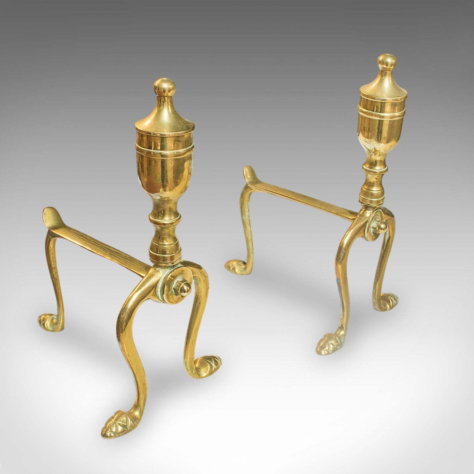 photo for sale 4 Antique Fireside Tools, English, Brass, Fireplace Companion Set, Victorian