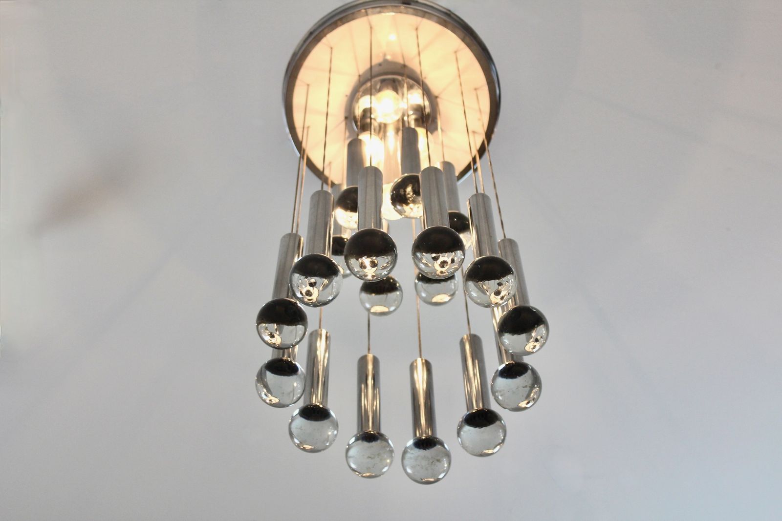 Gaetano Sciolari Italian Space Age Chrome And Glass Sphere Chandelier photo 1770.0