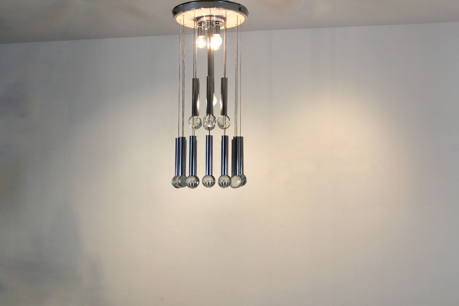 Gaetano Sciolari Italian Space Age Chrome And Glass Sphere Chandelier photo vinterior