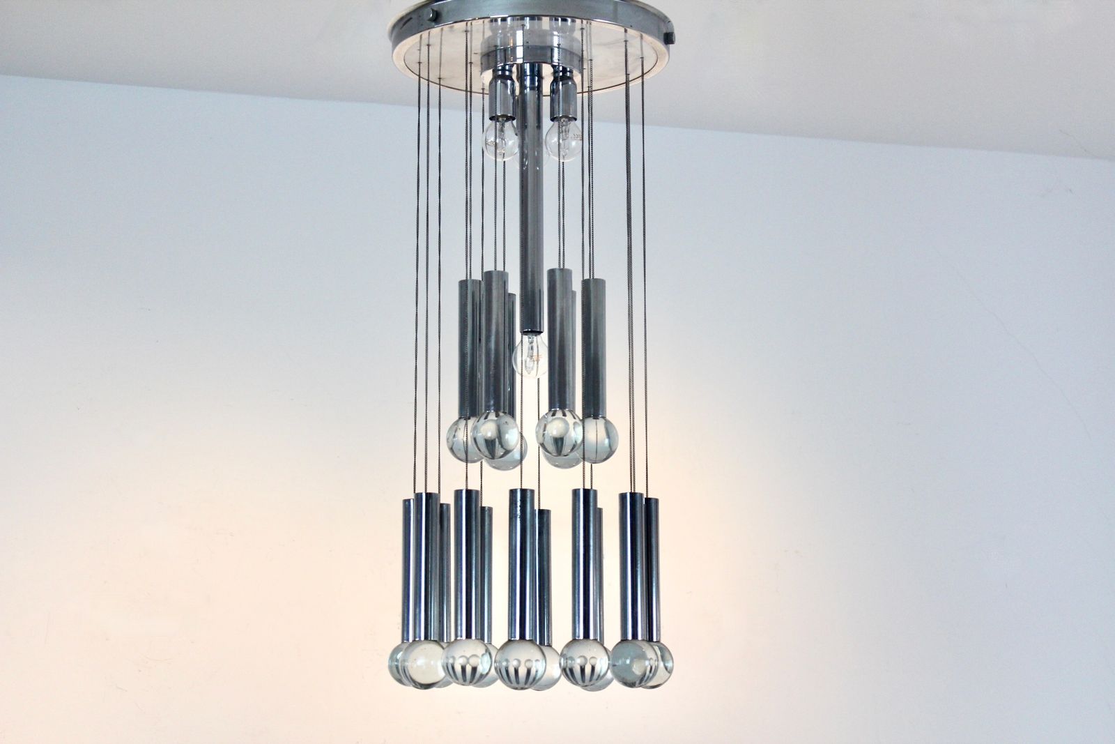 1770.0 Gaetano Sciolari Italian Space Age Chrome And Glass Sphere Chandelier photo