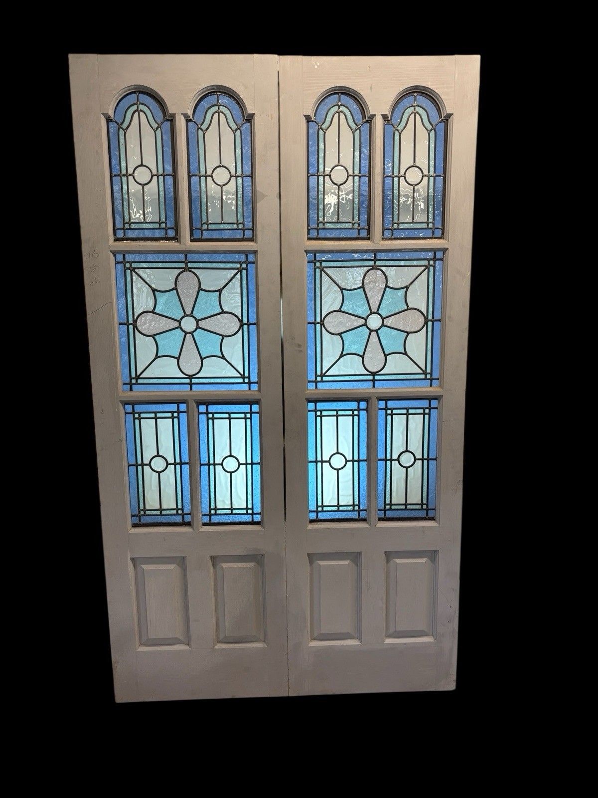 Edwardian Stained Glass Doors Antique Period Reclaimed Old French Double Leaded