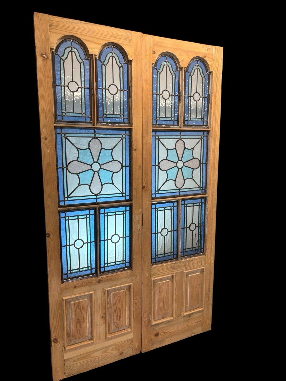 Edwardian Stained Glass Doors Antique Period Reclaimed Old French Double Leaded photo vintage