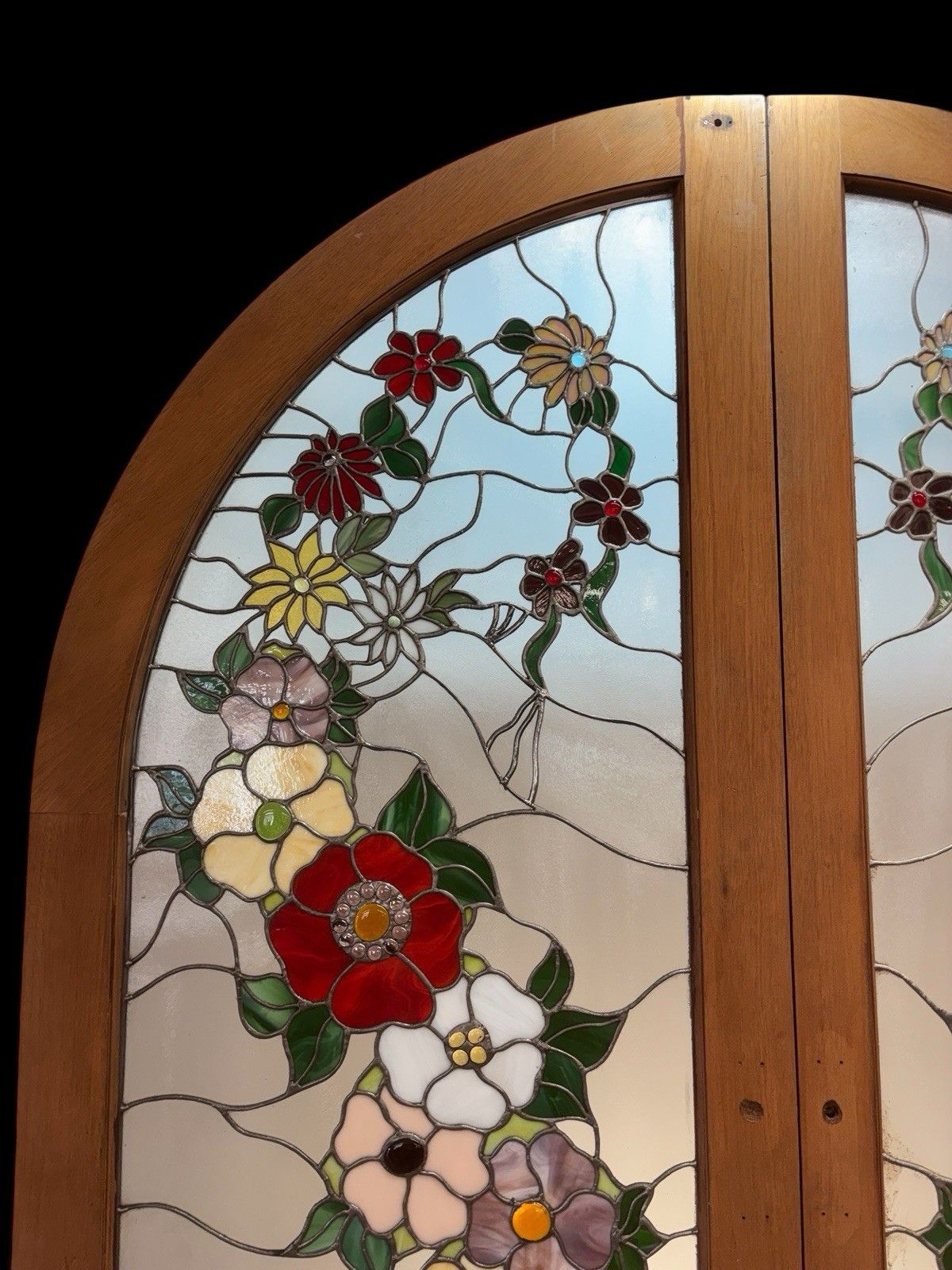 Rare Antique Tiffany Stained Glass French Doors Period Reclaimed Opd Refurb Teak photo Home Fixtures