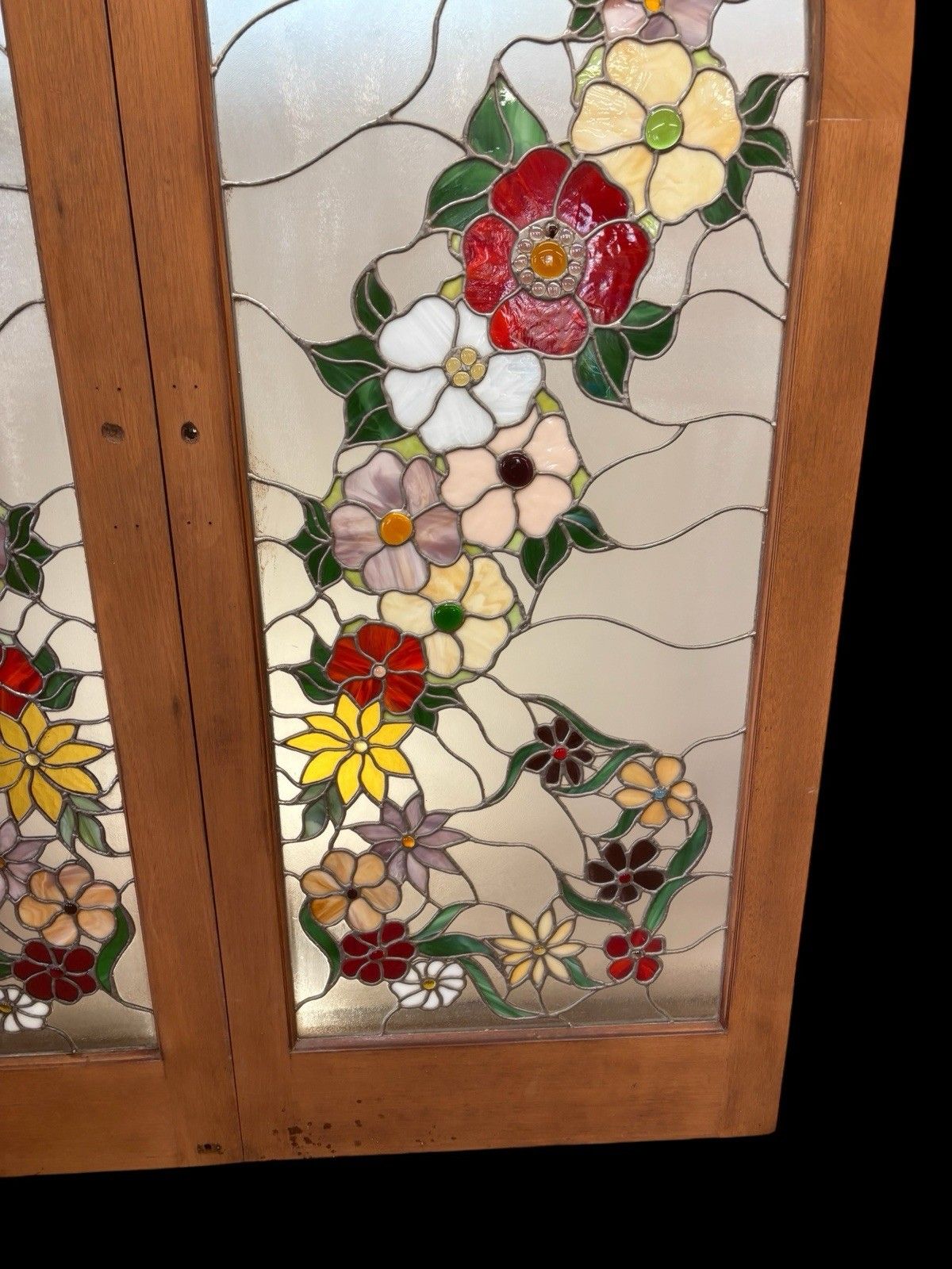 Rare Antique Tiffany Stained Glass French Doors Period Reclaimed Opd Refurb Teak photo buy