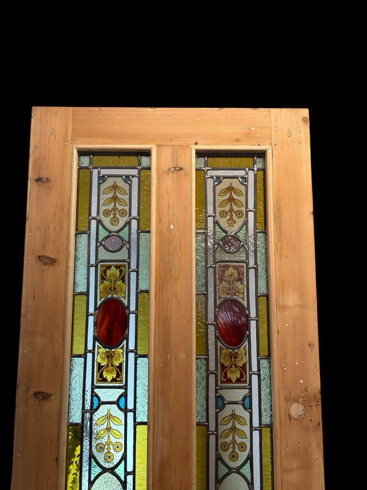 photo for sale Victorian Hand Painted Stained Glass Front Door Antique Period Reclaimed Rare