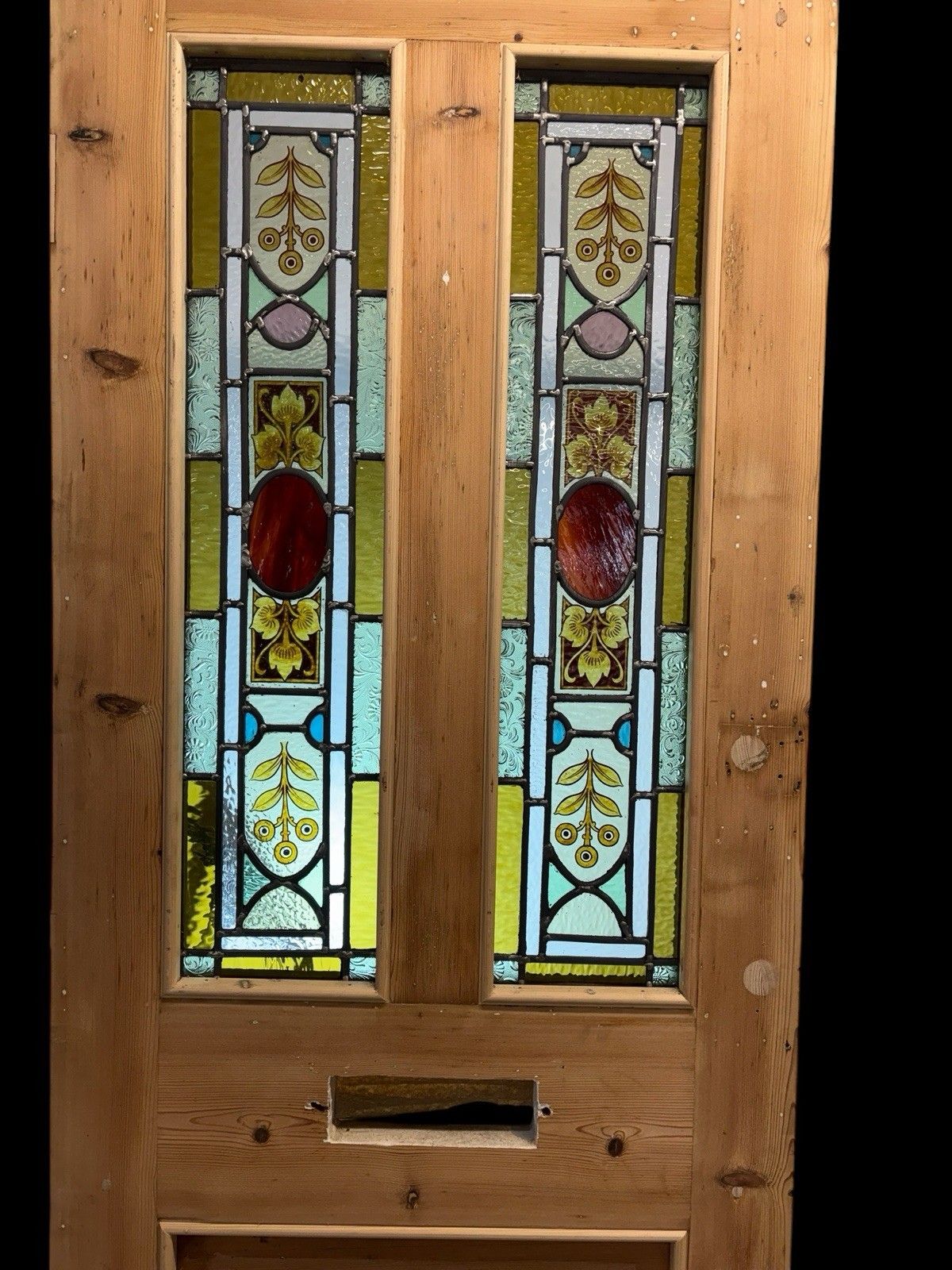 Home Fixtures Victorian Hand Painted Stained Glass Front Door Antique Period Reclaimed Rare photo