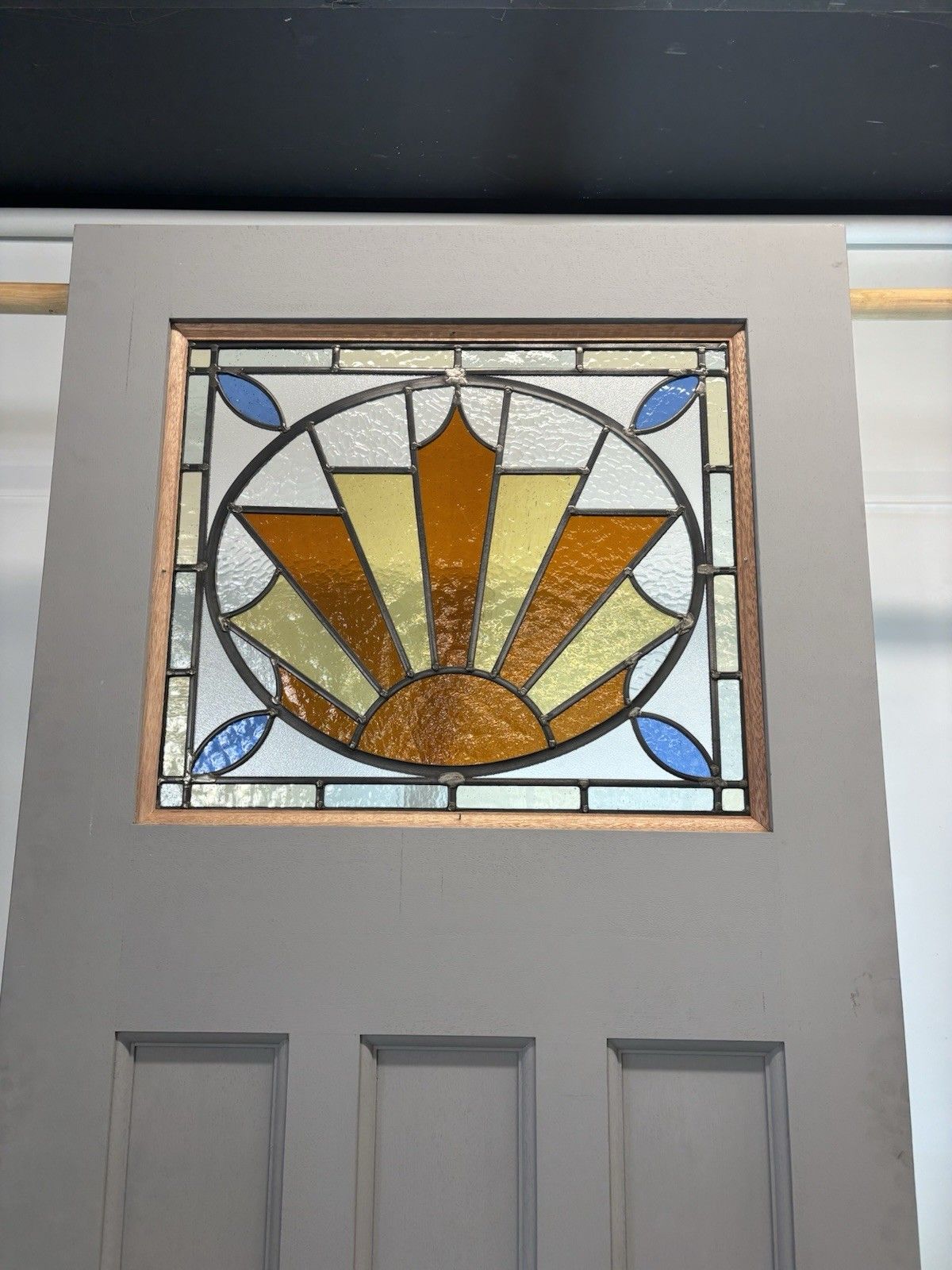 Art Deco Stained Glass Front Door Leaded Hardwood 20s 30s Meranti Ready To Fit photo vintage