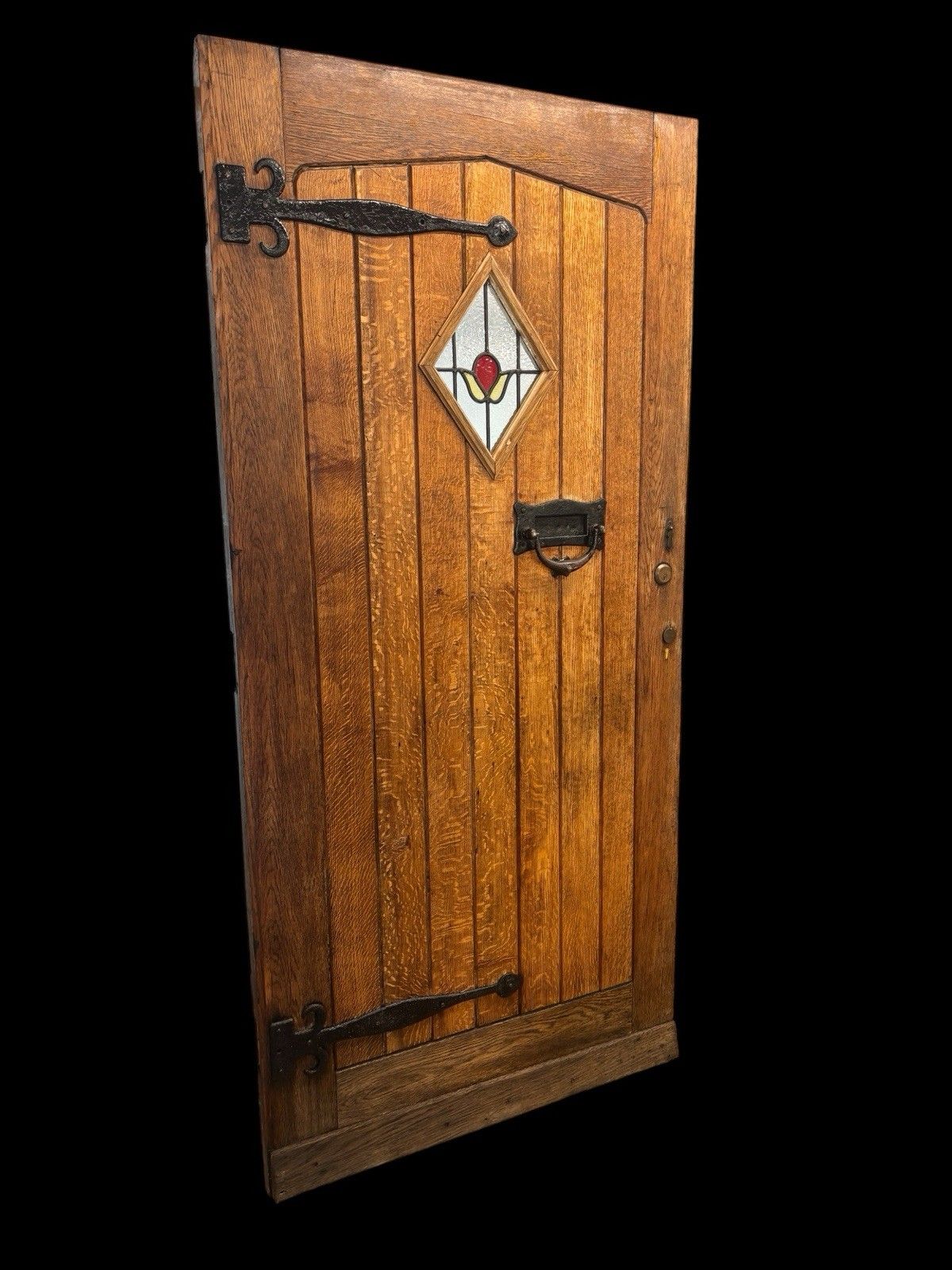 Large Solid Oak Front Door Stained Glass Old Reclaimed Period Antique Wood Lead photo furniture