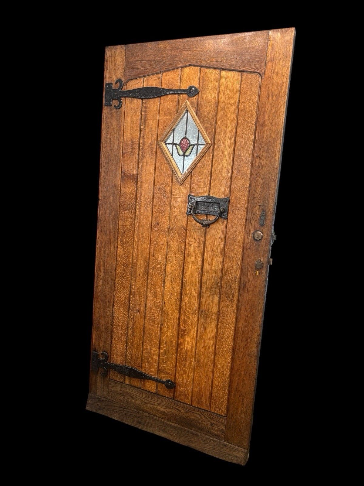 Large Solid Oak Front Door Stained Glass Old Reclaimed Period Antique Wood Lead photo for sale
