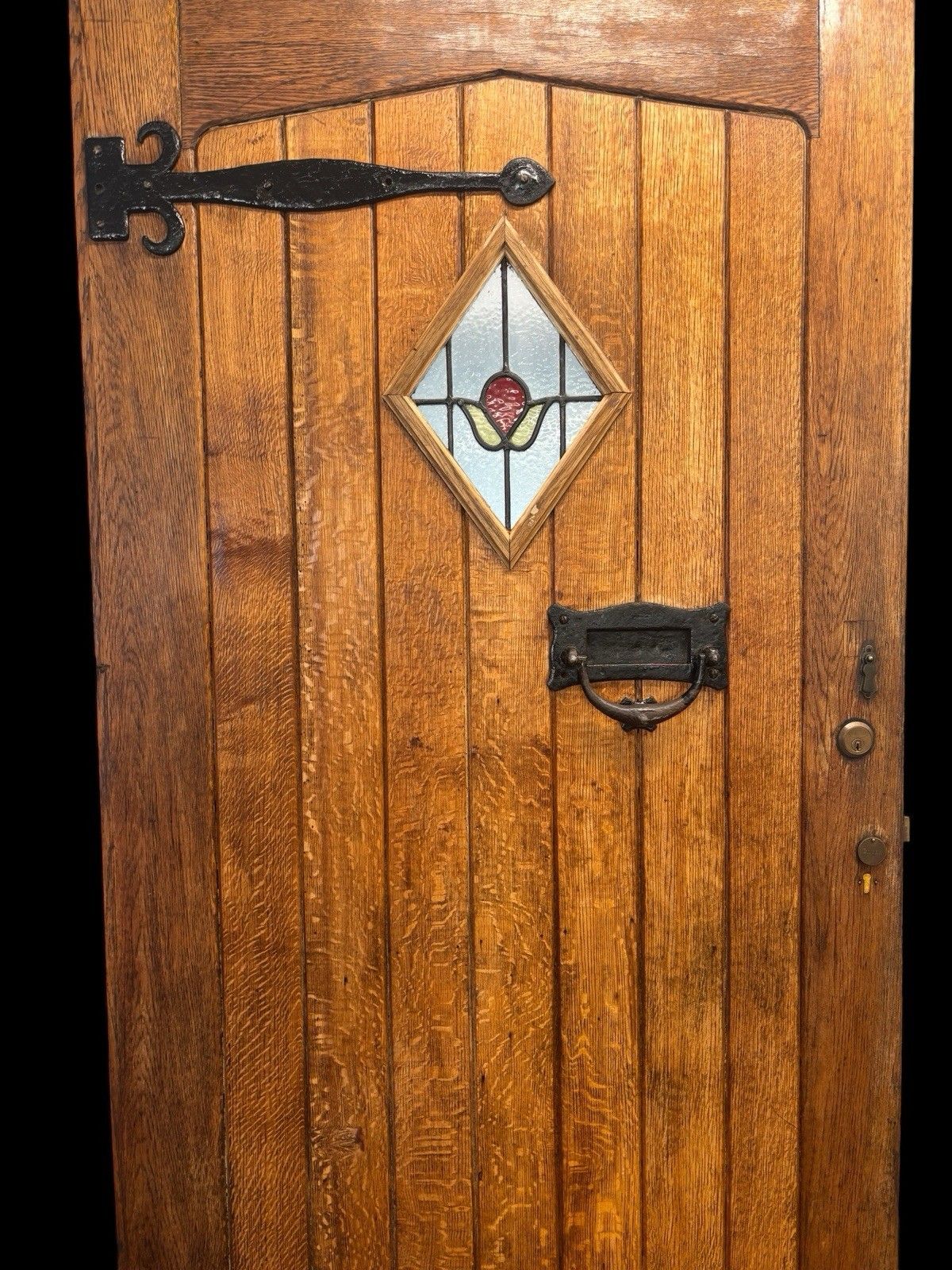 Large Solid Oak Front Door Stained Glass Old Reclaimed Period Antique Wood Lead photo 2183.0