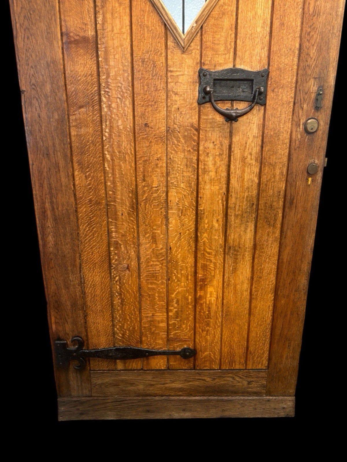 Large Solid Oak Front Door Stained Glass Old Reclaimed Period Antique Wood Lead photo vinterior