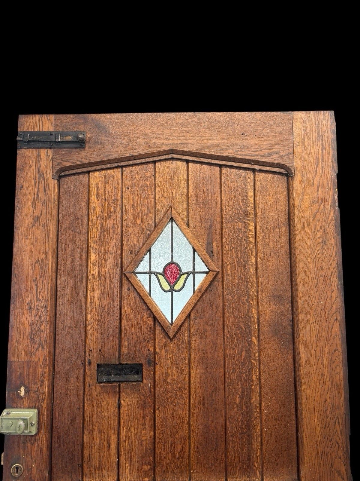 Large Solid Oak Front Door Stained Glass Old Reclaimed Period Antique Wood Lead photo vintage