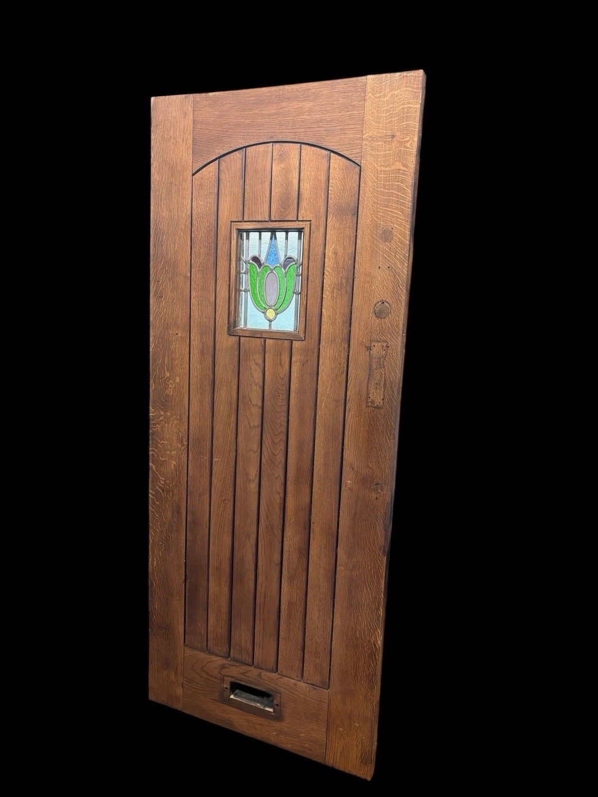 Solid Oak Front Door Stained Glass Old Reclaimed Period Antique Wood Lead Refurb photo for sale