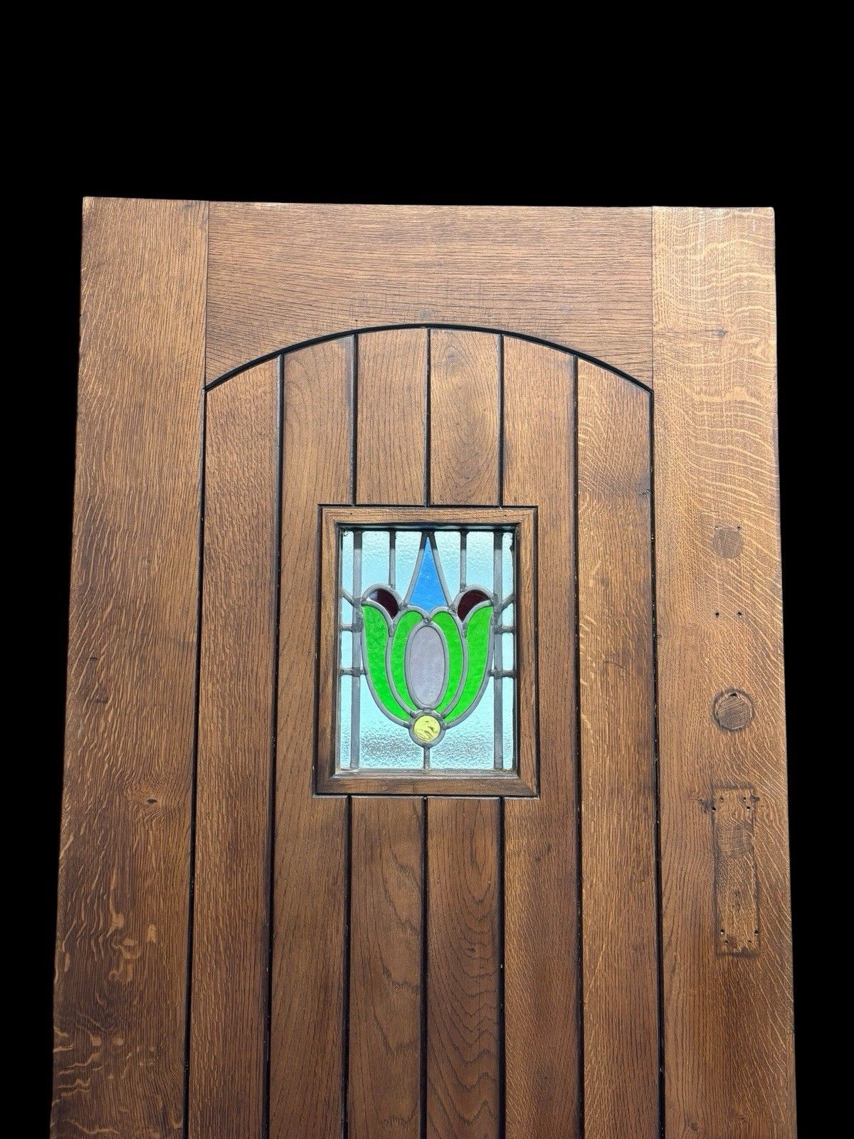 Solid Oak Front Door Stained Glass Old Reclaimed Period Antique Wood Lead Refurb photo Home Fixtures