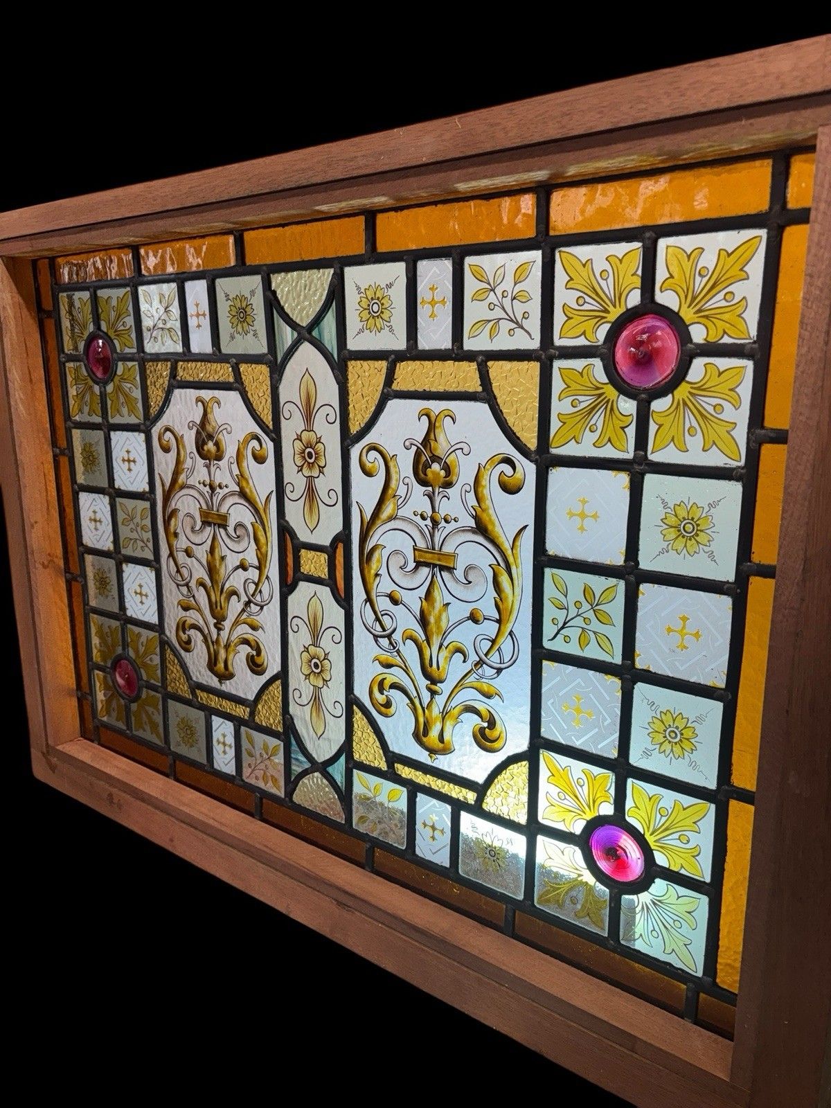 Antique Hand Painted Stained Glass Window Panel Period Restore Lead  Provenance photo for sale