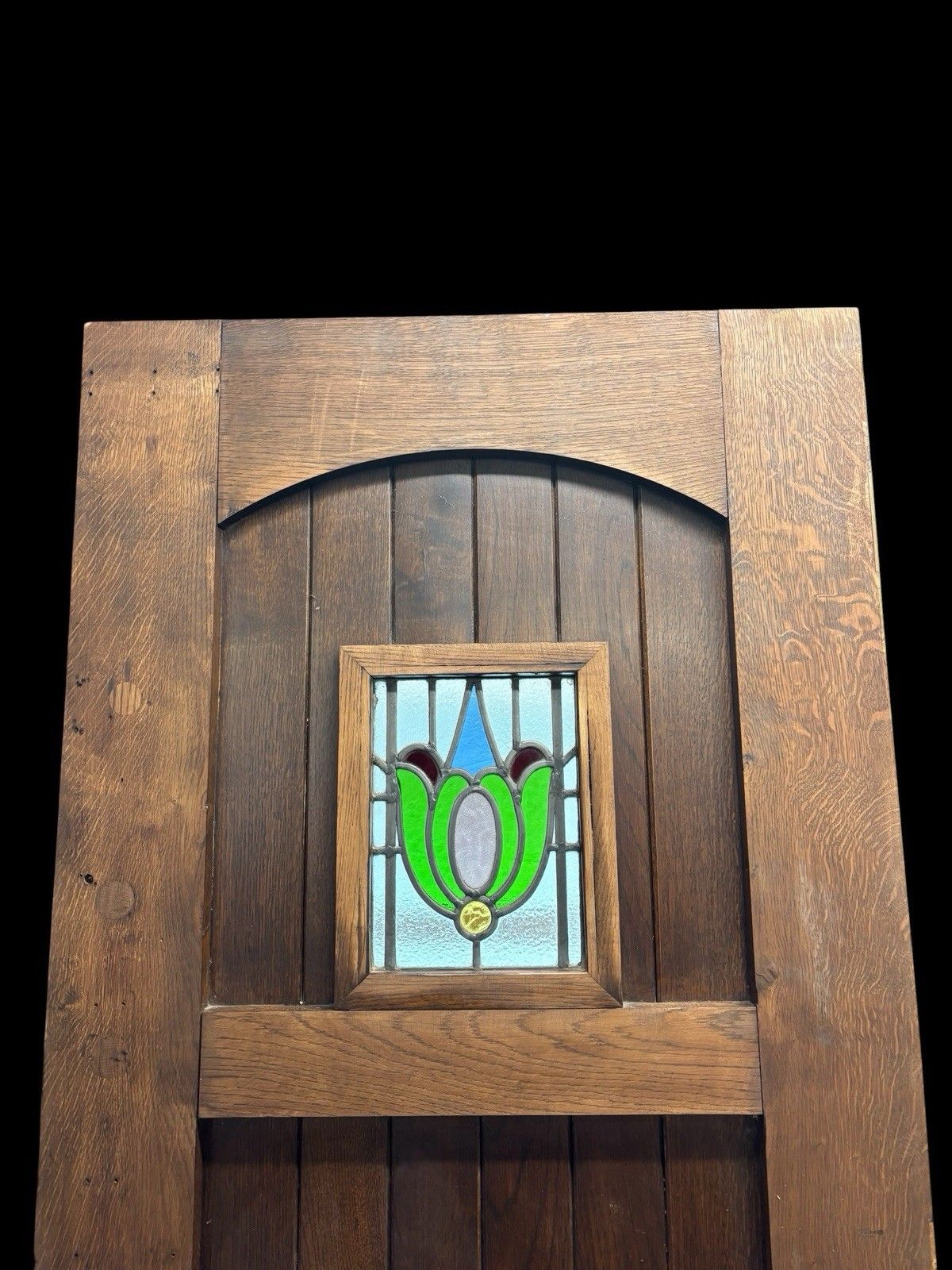 Solid Oak Front Door Stained Glass Old Reclaimed Period Antique Wood Lead Refurb photo vintage