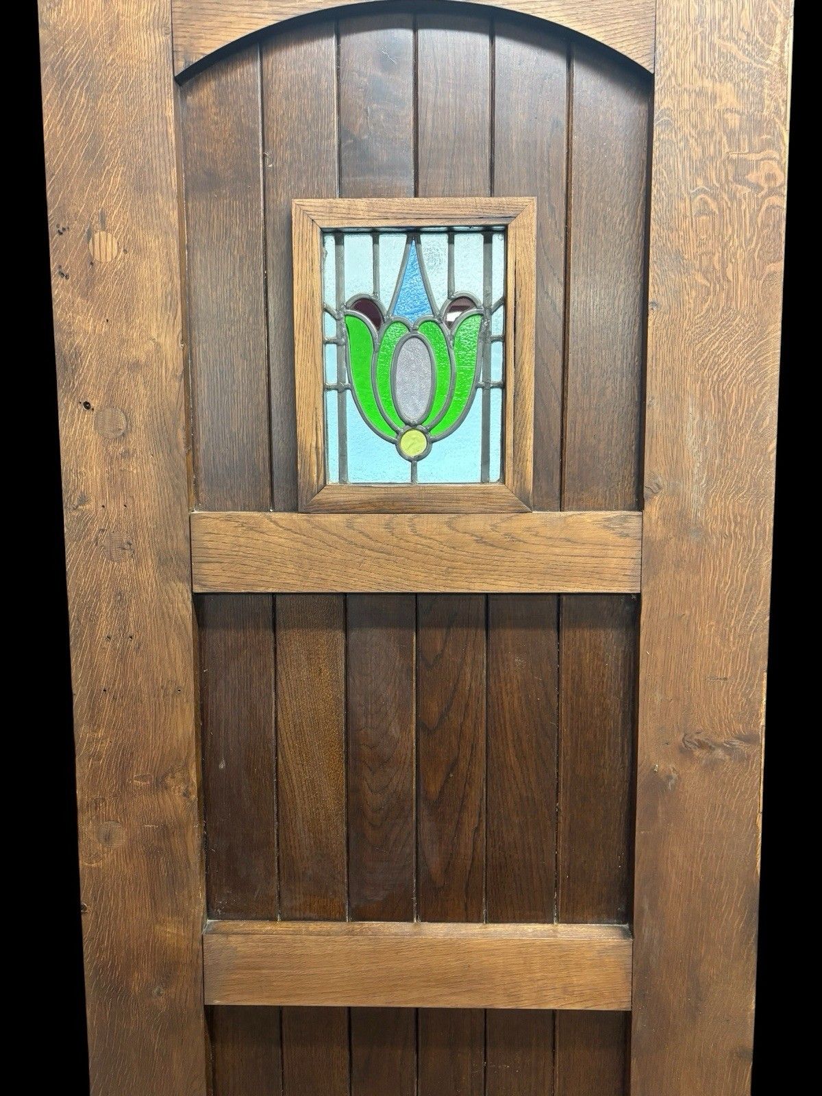 photo furniture Solid Oak Front Door Stained Glass Old Reclaimed Period Antique Wood Lead Refurb