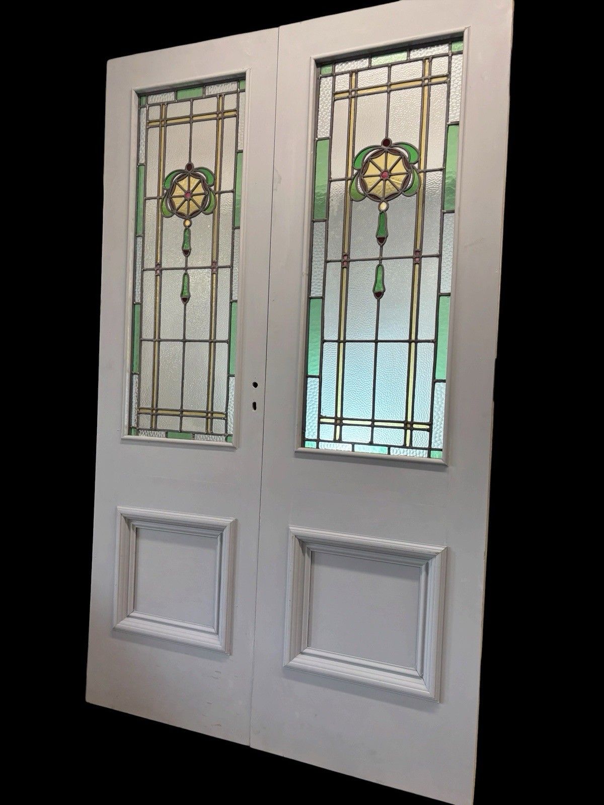 Antique Stained Glass French Doors Period Reclaimed Edwardian Art Deco Leaded photo for sale