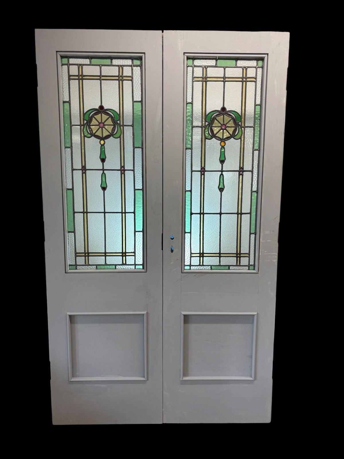 Antique Stained Glass French Doors Period Reclaimed Edwardian Art Deco Leaded photo buy