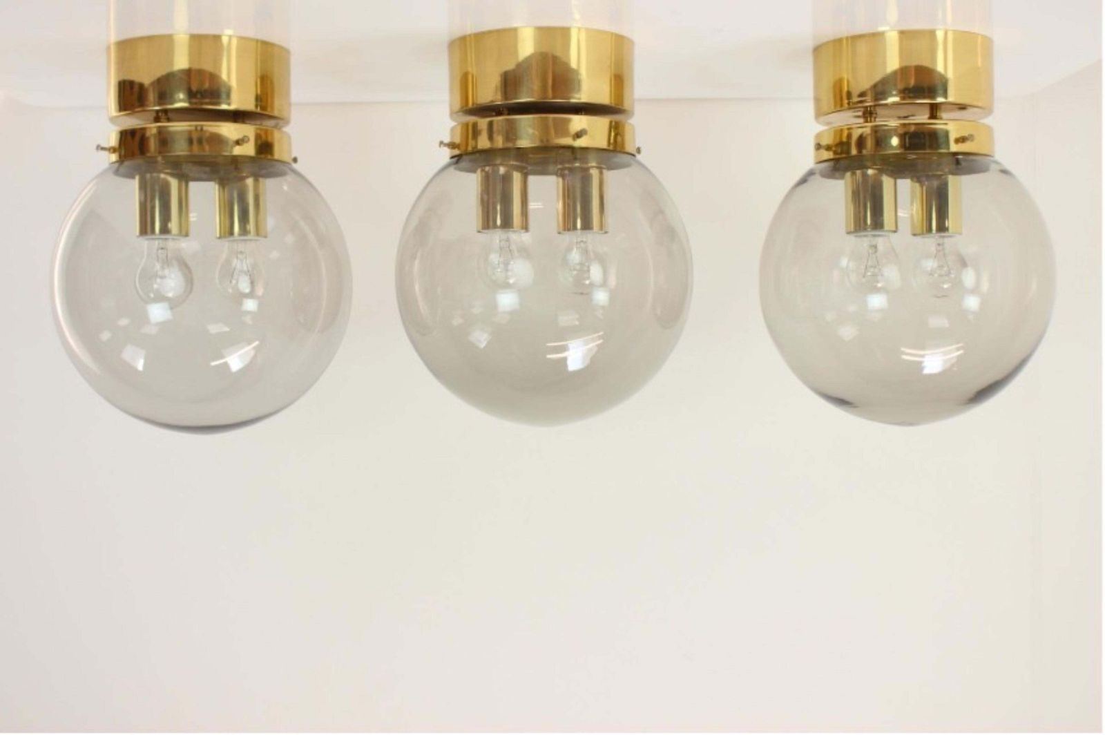 photo furniture Set Of Three Large Smoky Glass And Brass Ceiling Lights By Kamenický šenov, Czec