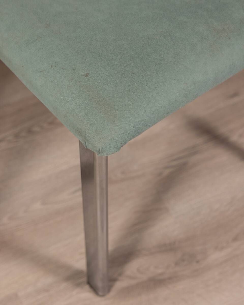 Set Of 4 Vintage 70s Chairs In Metal And Turquoise Fabric, Italian Design photo furniture