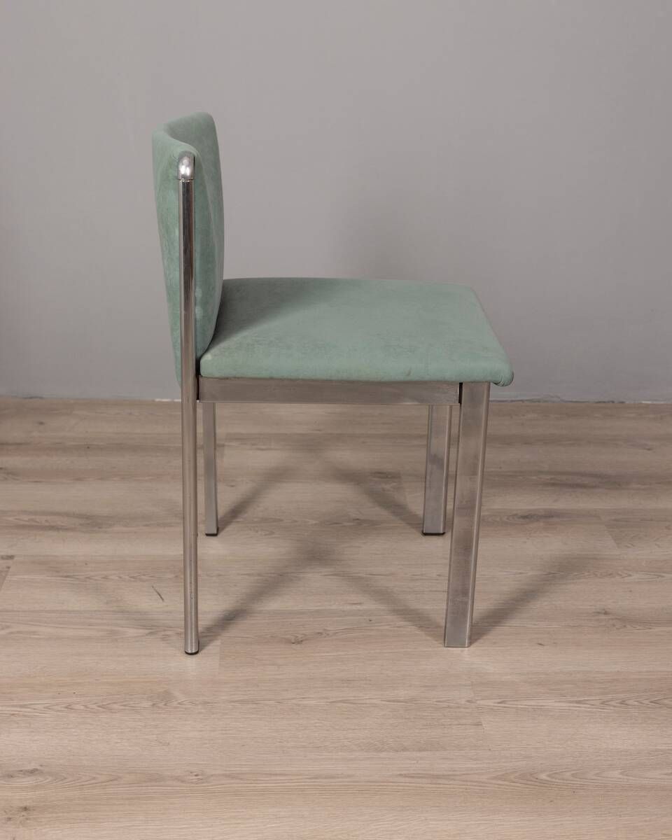 Set Of 4 Vintage 70s Chairs In Metal And Turquoise Fabric, Italian Design photo Furniture