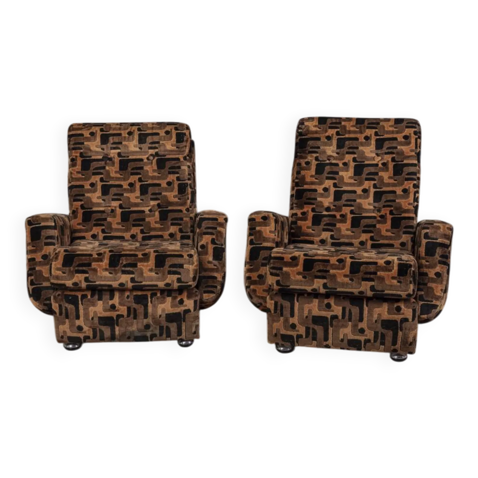 Pair Of Vintage 1970s Multicolored Velvet Armchairs,