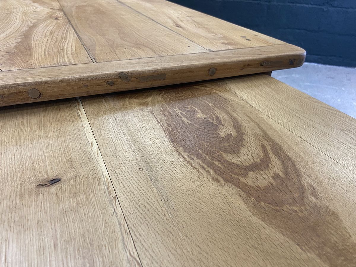 photo furniture Large French Elm Farm Table With Bread Slide, Circa 1900s