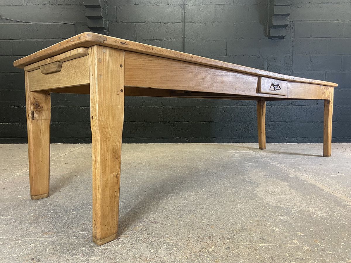 Furniture Large French Elm Farm Table With Bread Slide, Circa 1900s photo