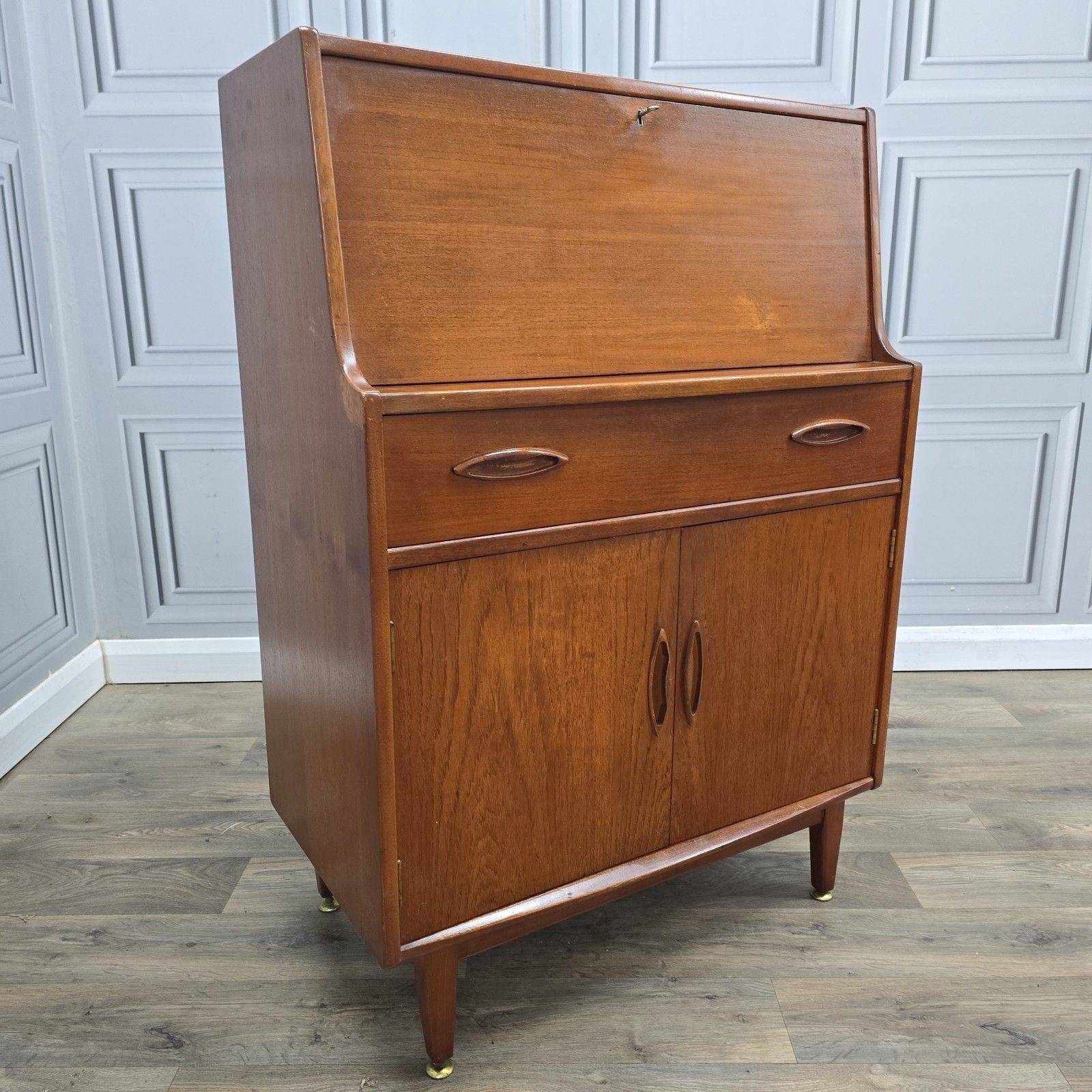 Vintage Jentique Bureau Teak Cabinet Mid Century Writing Desk Cupboard Drawers