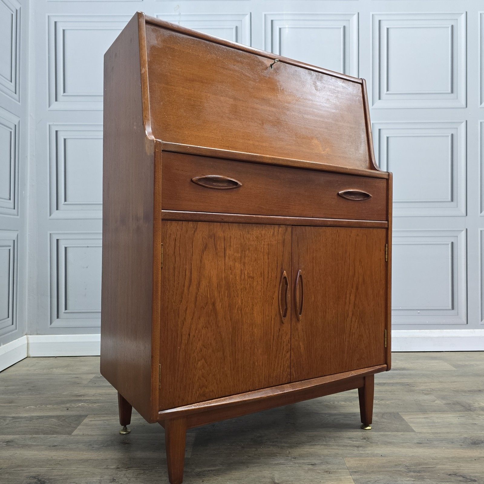 Vintage Jentique Bureau Teak Cabinet Mid Century Writing Desk Cupboard Drawers photo for sale
