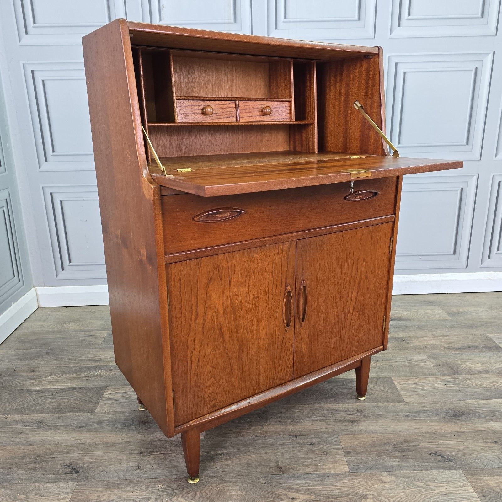 photo buy Vintage Jentique Bureau Teak Cabinet Mid Century Writing Desk Cupboard Drawers