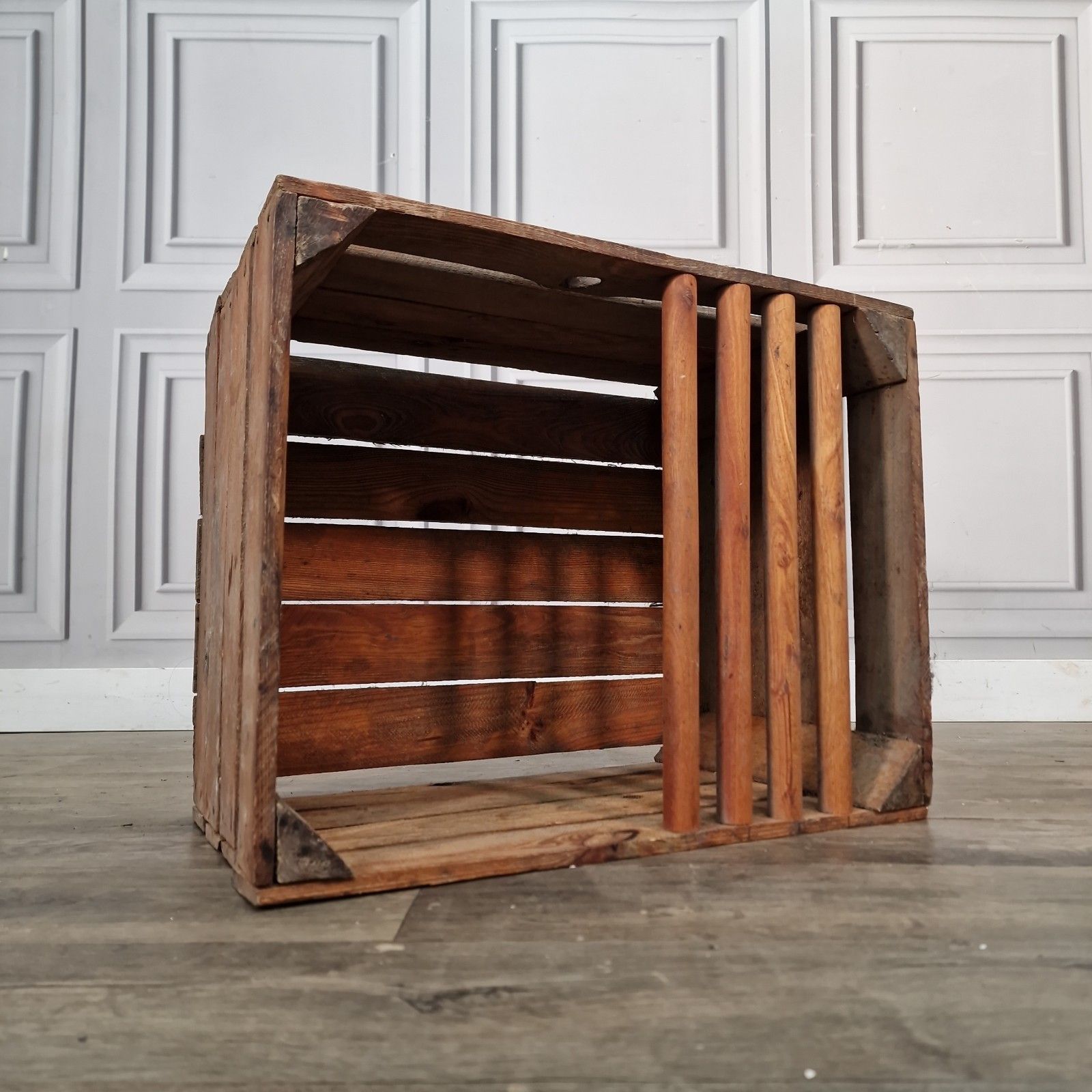 Vintage Wooden Crate Shelf Wall Display Rustic Pine Storage Box Upcycle Retro photo for sale